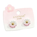 KAVNAR Pink Ombre Daisy Stud Earrings - Cute White & Pink Gradient Flower Earrings for Women