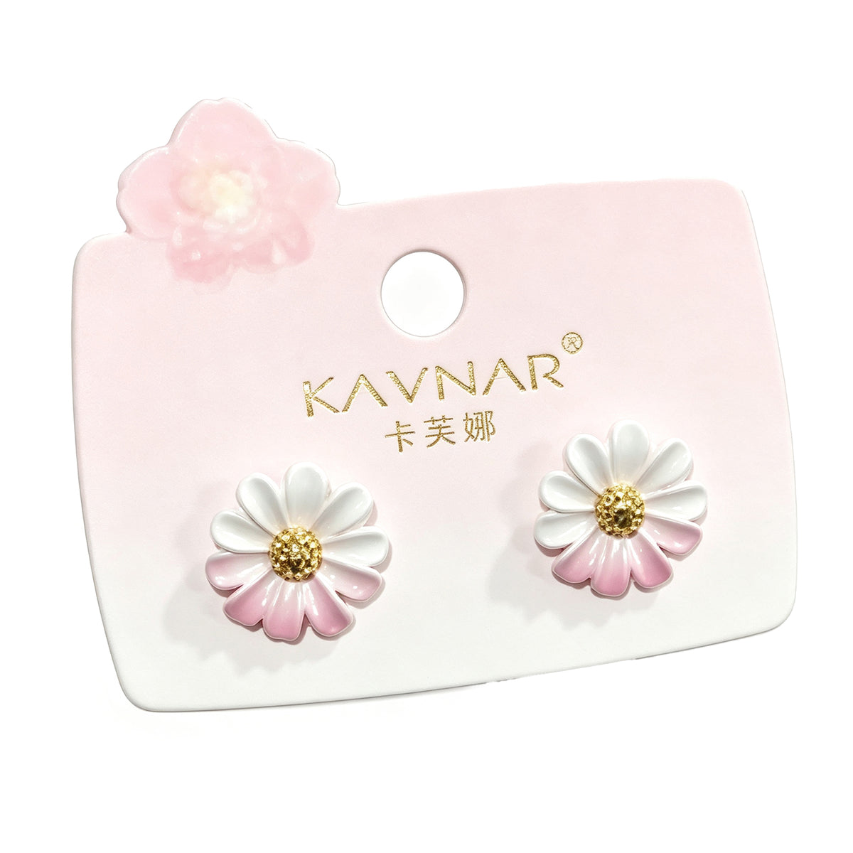 KAVNAR Pink Ombre Daisy Stud Earrings - Cute White & Pink Gradient Flower Earrings for Women