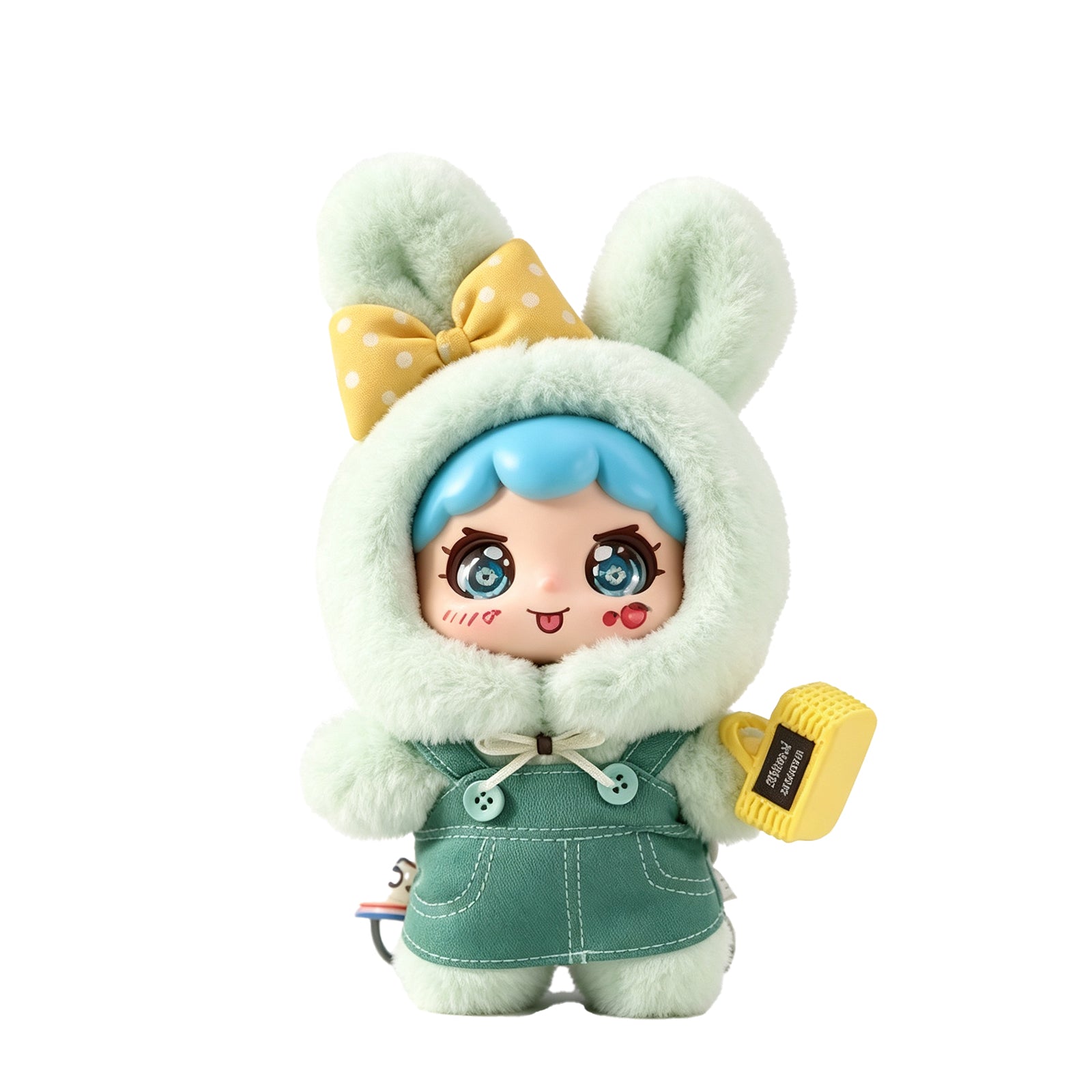 Green Hooded Girl Plush Keychain with Bunny Ears & Bow – Soft & Adorable Bag Charm for Backpacks, Keys & Gifts, image 1