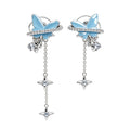 Celestial Blue Butterfly Drop Earrings - Crystal Star Tassel & Planet Ring Dangle Earrings for Women