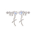 3-Piece White Bow & Heart Stud Earring Set - Iridescent Crystal Clover & Ribbon Dangle Earrings for Women