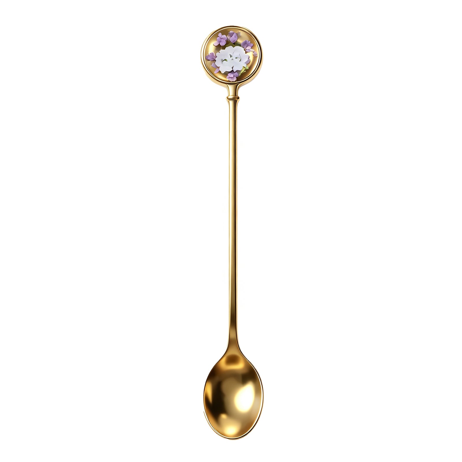 Golden 3D Floral Relief Coffee Spoon - Cute Rabbit & Puppy Garden Design Stainless Steel Tea Spoon for Home Decor