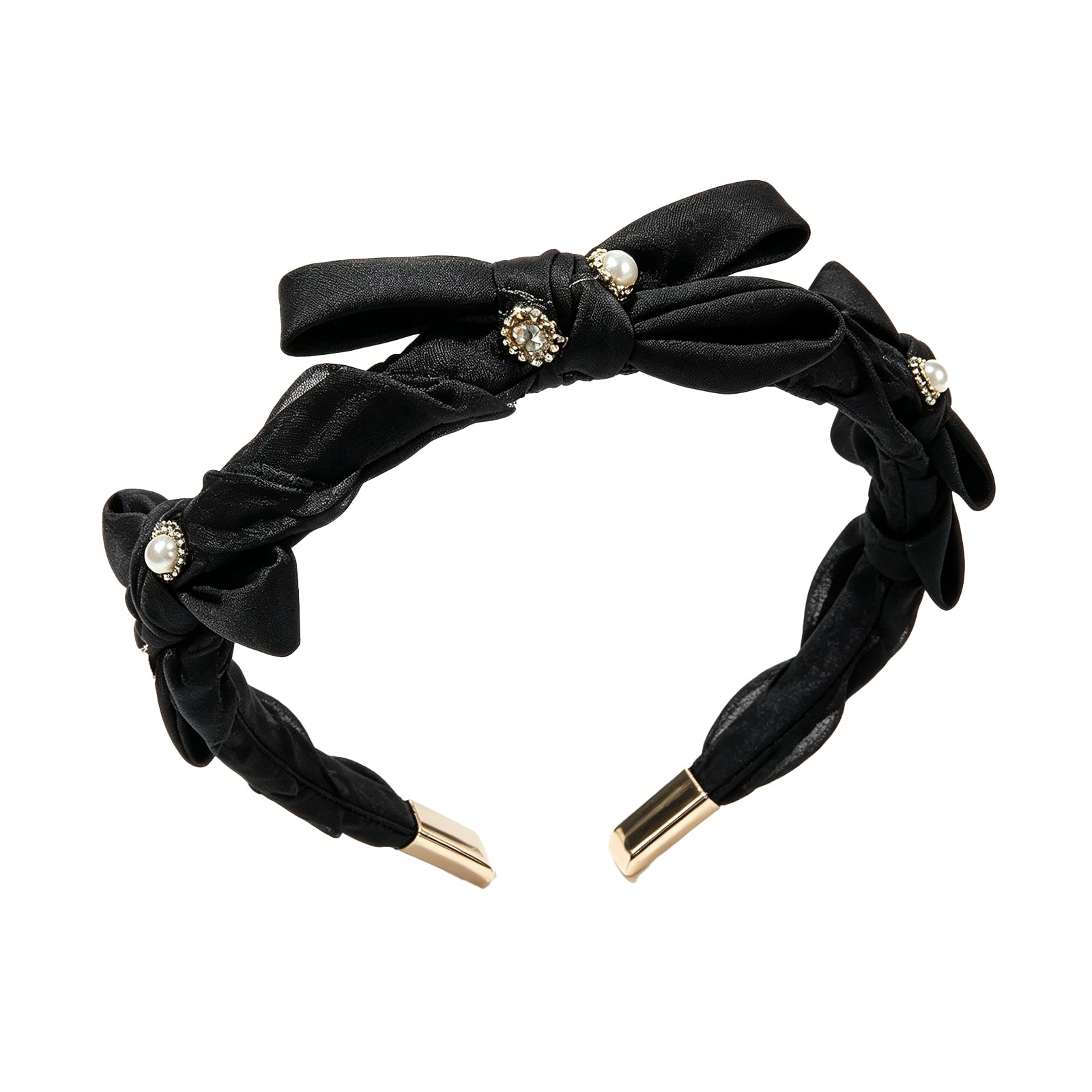 Elegant Black Fabric Bow Headband with Pearls & Rhinestones – Soft Pleated Hair Accessory for Women, Perfect for Daily Wear & Special Occasions, image 1