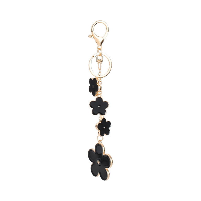 Gradient Size Enamel Flower Keychain | Gold Tone Floral Bag Charm Pendant