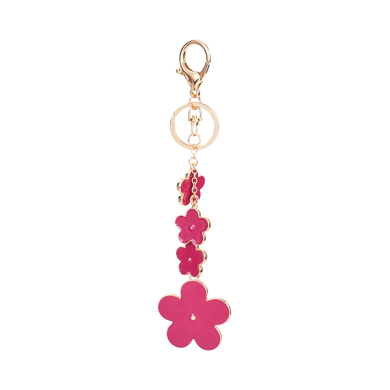 Gradient Size Enamel Flower Keychain | Gold Tone Floral Bag Charm Pendant