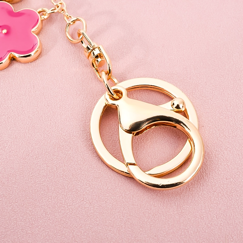 Gradient Size Enamel Flower Keychain | Gold Tone Floral Bag Charm Pendant