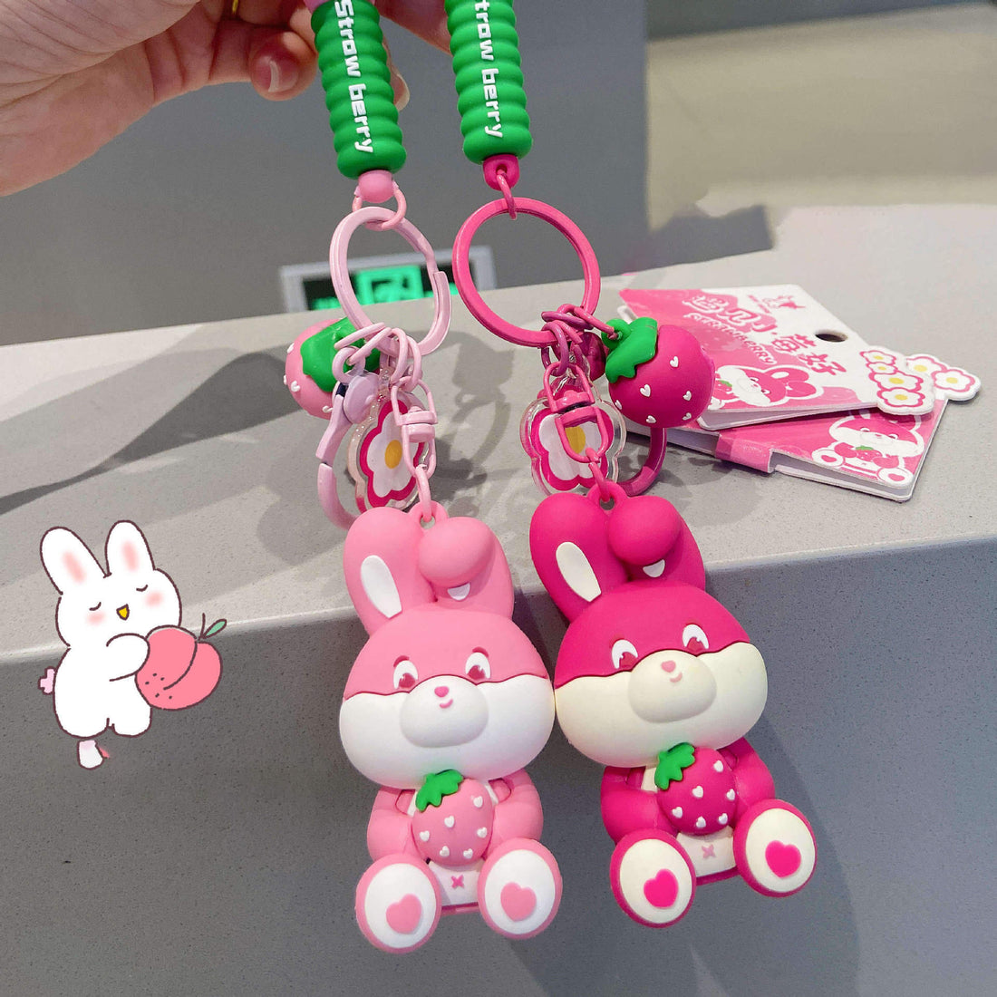 Strawberry Rabbit Silicone Keychain