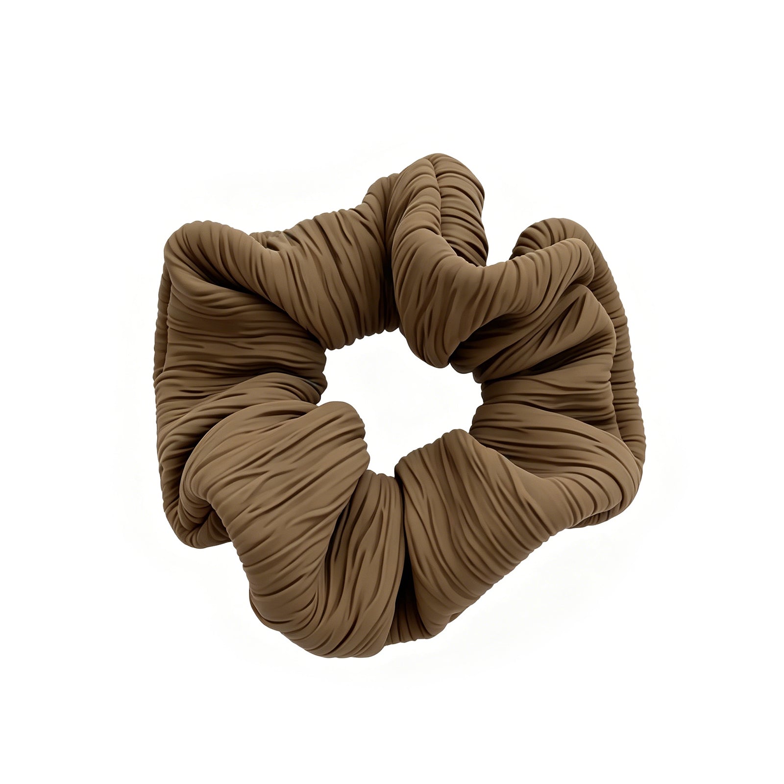 Mocha Brown Pleated Texture Scrunchie - Minimalist Crinkled Hair Tie for Women