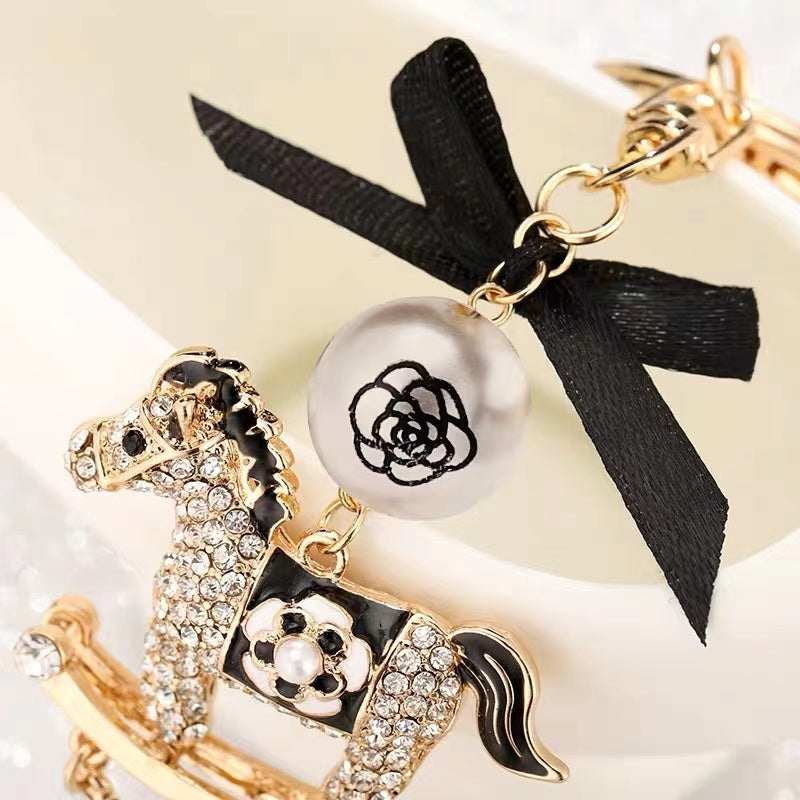 Rhinestone Pony Pearl Keychain