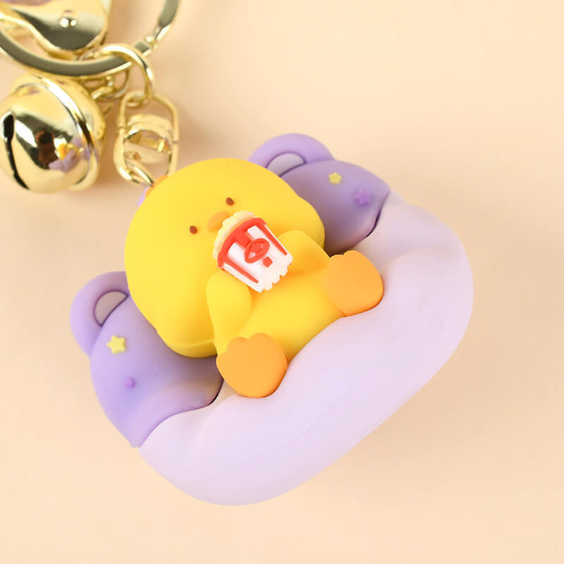 Cute Lazy Sofa Animal Keychain with Bell & Silicone Wrist Strap | Duck Lamb Figure Bag Charm