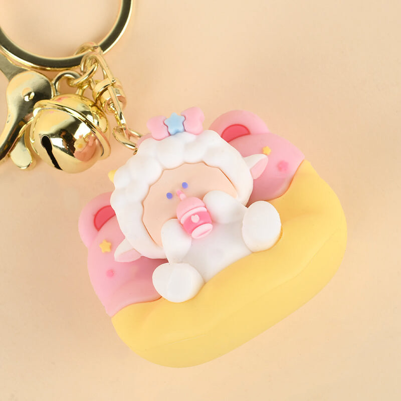 Cute Lazy Sofa Animal Keychain with Bell & Silicone Wrist Strap | Duck Lamb Figure Bag Charm