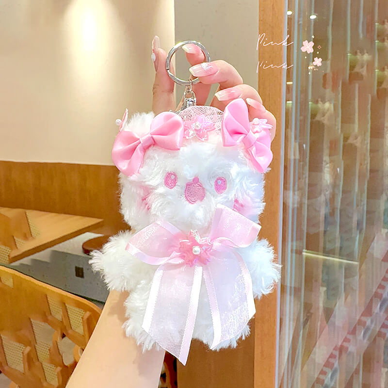 Cherry Blossom Teddy Bear & Bunny Keychain
