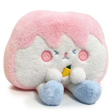 Pink Gradient Bunny Plush Toy – Soft Button-Eyed Cuddly Rabbit with Cheese Snack for Kids, Gifts & Cozy Room Decor