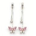 Pink Crystal Butterfly Threader Earrings – Dangling Rhinestone Drop Earrings for Women