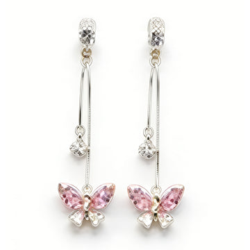 Pink Crystal Butterfly Threader Earrings – Dangling Rhinestone Drop Earrings for Women