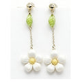 Fresh Green Gem & Pearl Daisy Drop Earrings – Elegant Floral Long Dangle Earrings for Women