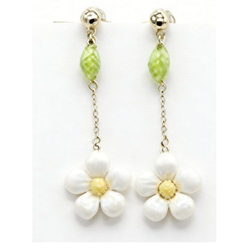 Fresh Green Gem & Pearl Daisy Drop Earrings – Elegant Floral Long Dangle Earrings for Women