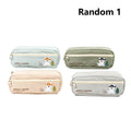 "Jungle Safari" Embroidered Pencil Case – Large Capacity Canvas Stationery Pouch with Cute Cat Explorer Design, Durable Zipper Organizer for School & Office (Mint/Olive/Beige/Grey)