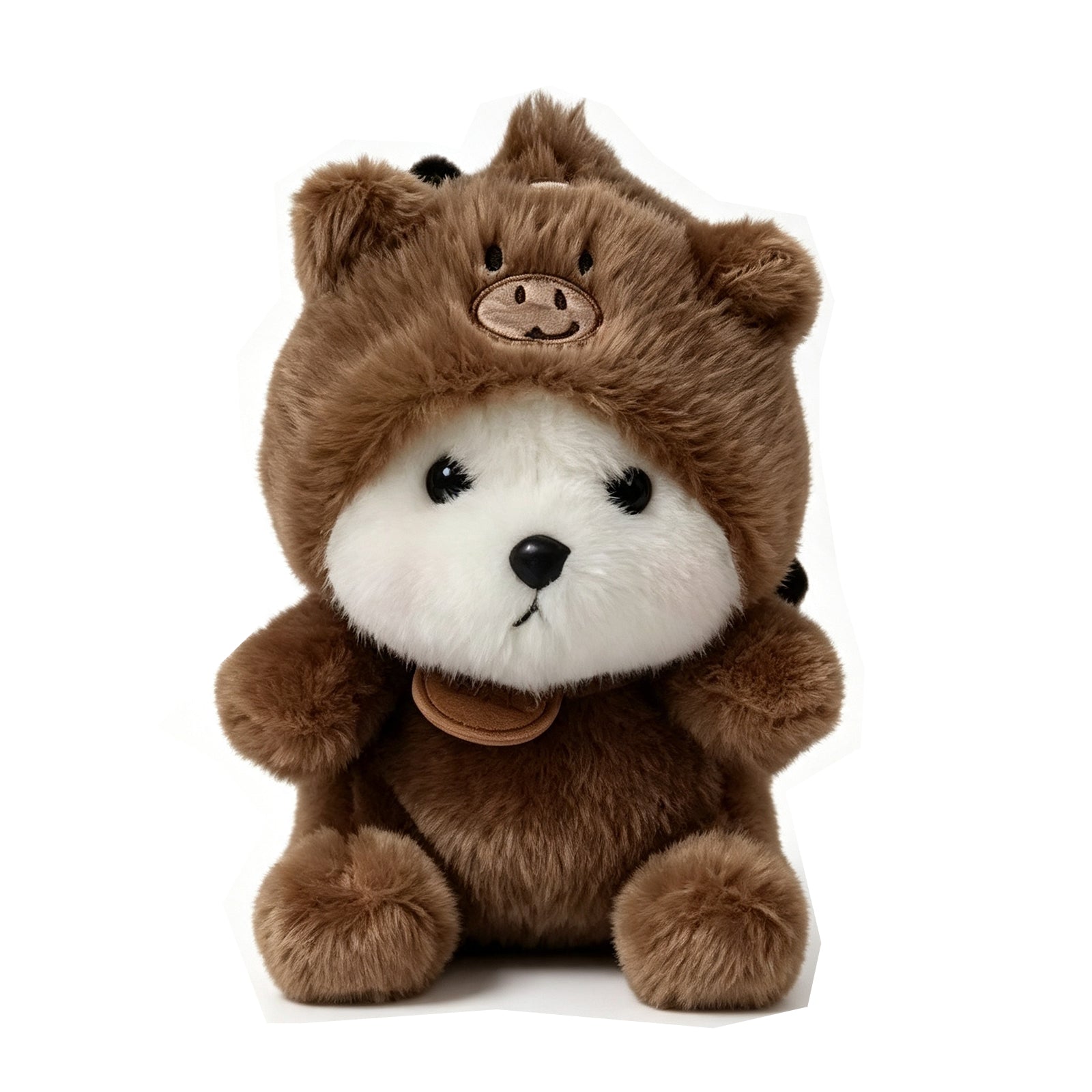 Cute Bear-in-Bear Plush Toy – Fluffy Brown Teddy with Pig-Face Hood & White Muzzle, Soft Stuffed Animal for Kids, Desk Companion & Gift (15cm)