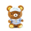 Sleepy Baby Bear Plush – Brown Teddy in Blue Striped Pajamas with Embroidered "Baby" Sleep Mask & Star Paw Pads, Soft Bedtime Companion & Baby Shower Gift for Kids and Collectors