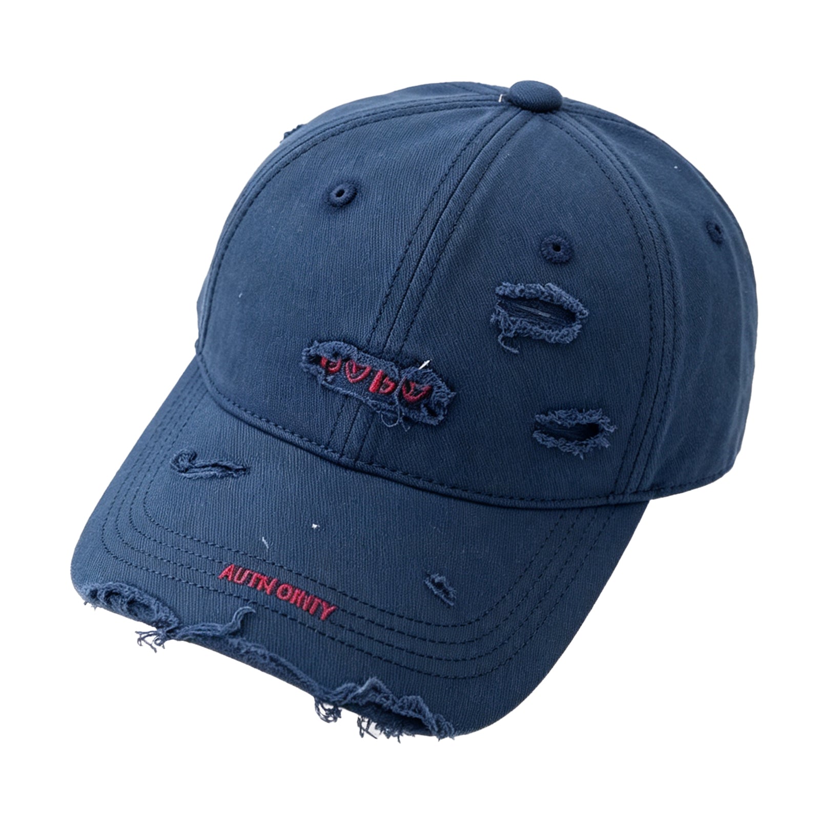 Distressed Navy Baseball Cap – Vintage Ripped Dad Hat with Raw Edge, Adjustable Strap Fits 56-58cm Head, Unisex Grunge Streetwear Accessory for Men & Women
