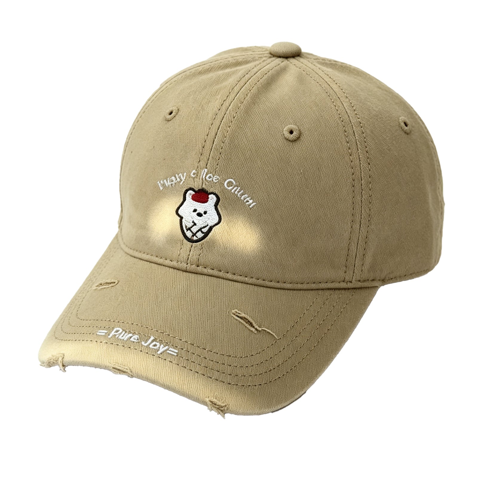 Ice Cream Cat Embroidered Baseball Cap – Khaki Cotton Dad Hat with Adjustable Strap, Cute Kawaii Animal Trucker Cap Fits 56-58cm Head for Women & Teens