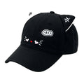 Black Cat Ear Baseball Cap with Emoji Face – Cute Gothic Dad Hat, Adjustable Strap Fits 56-58cm Head, Unisex Y2K Streetwear Accessory for Women & Teens