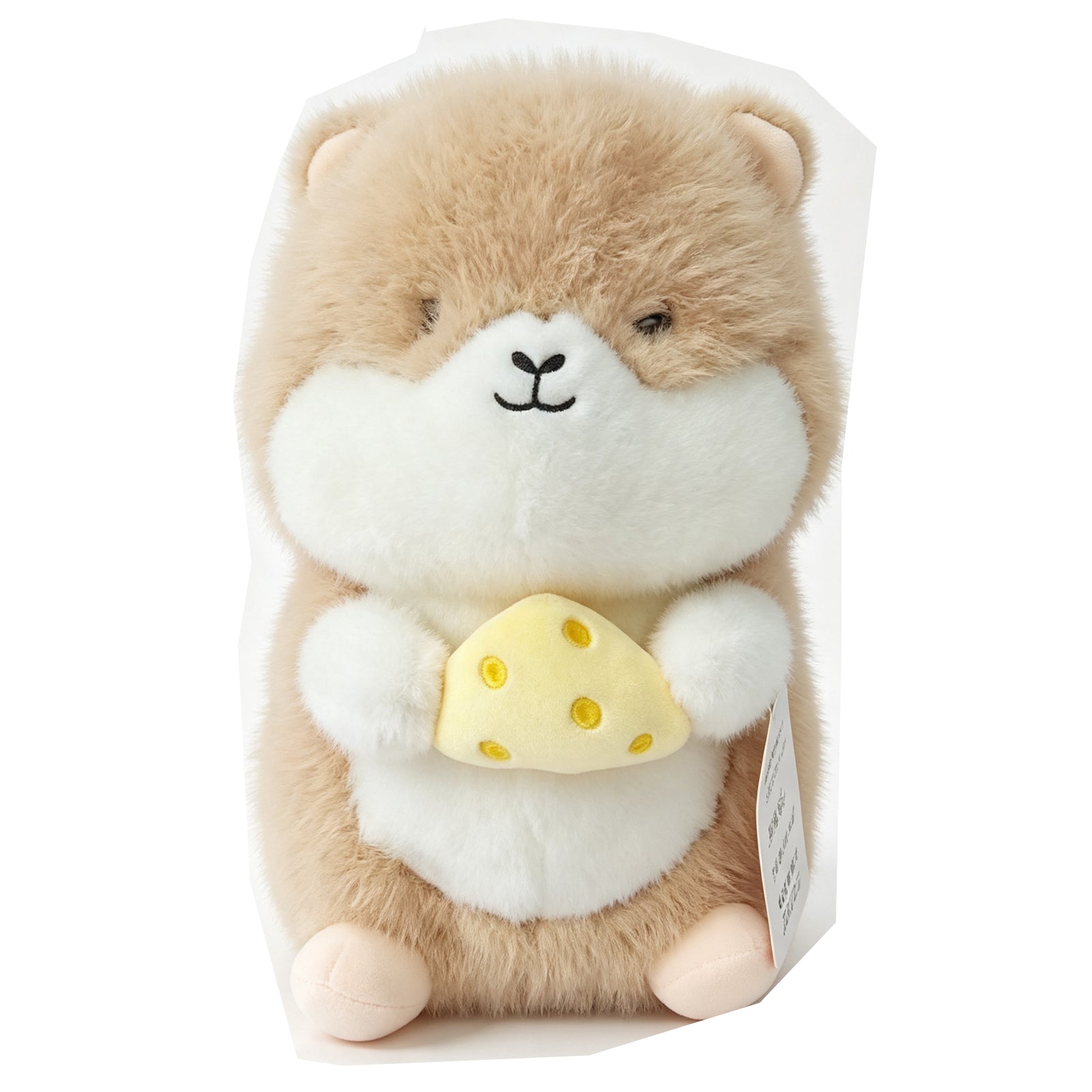 Chubby Hamster Plush Toy Holding Cheese & Bun – Super Soft Kawaii Stuffed Animal, Cute Desk Companion & Stress Relief Gift for Kids and Adults