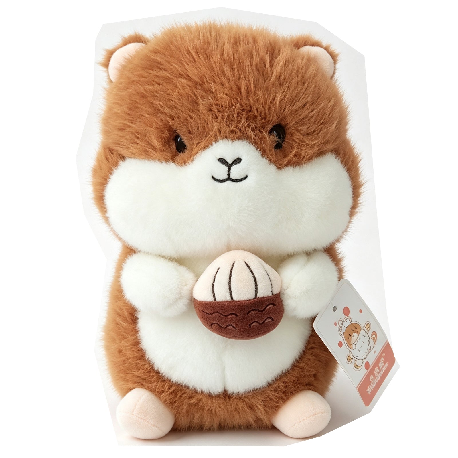 Chubby Hamster Plush Toy Holding Cheese & Bun – Super Soft Kawaii Stuffed Animal, Cute Desk Companion & Stress Relief Gift for Kids and Adults