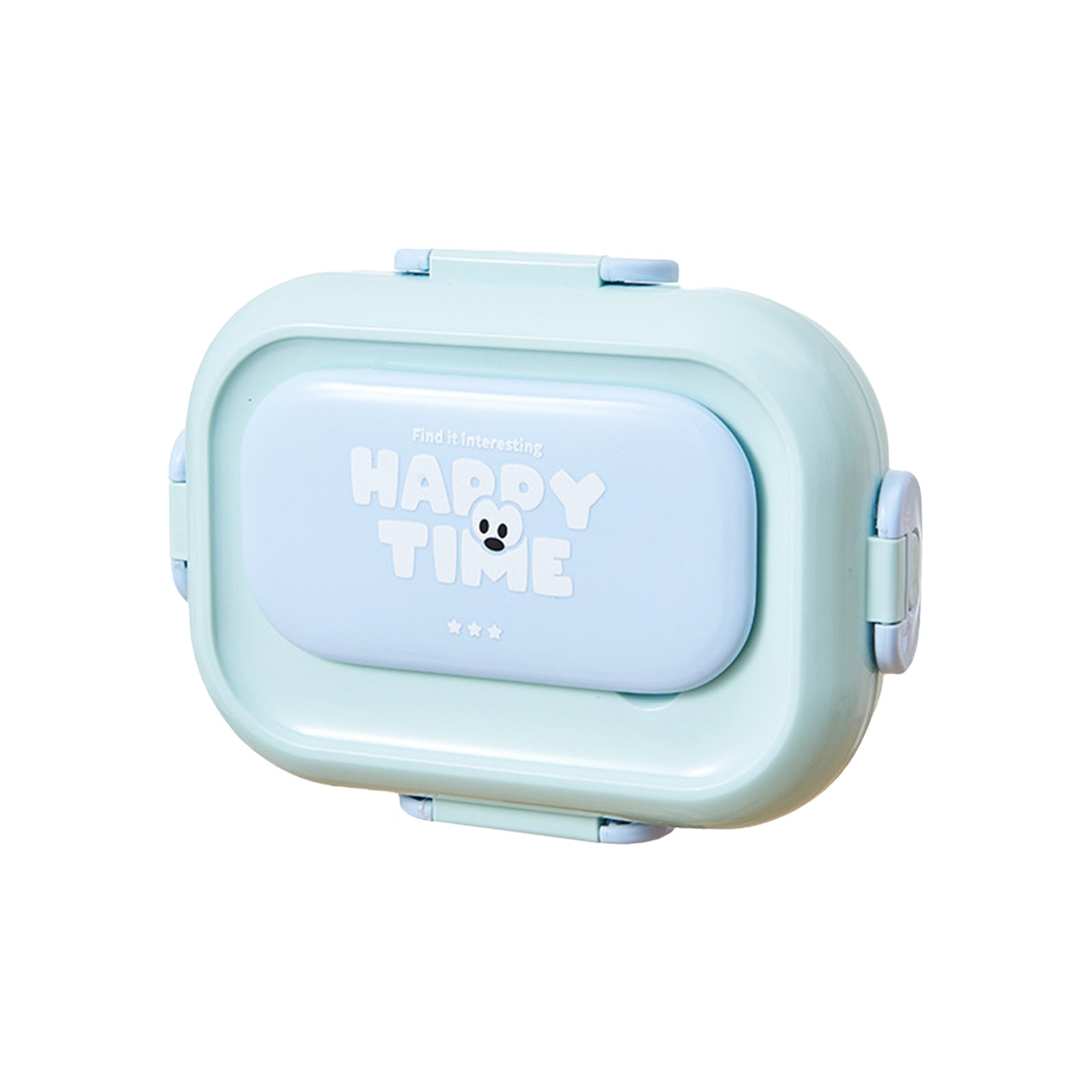 "Happy Time" Kawaii Bento Box – Cute Stainless Steel Lunch Container with Hidden Cutlery, Leak-Proof Compartments & Pastel Lid for Kids, School & Office (Pink/Blue/Mint)
