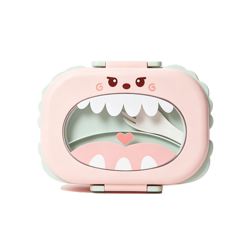 Kawaii Monster Bento Box – Cute Stainless Steel Lunch Container with Clear Window Lid, Leak-Proof Compartments & Spoon for Kids & Adults (Pink/Blue/Mint)