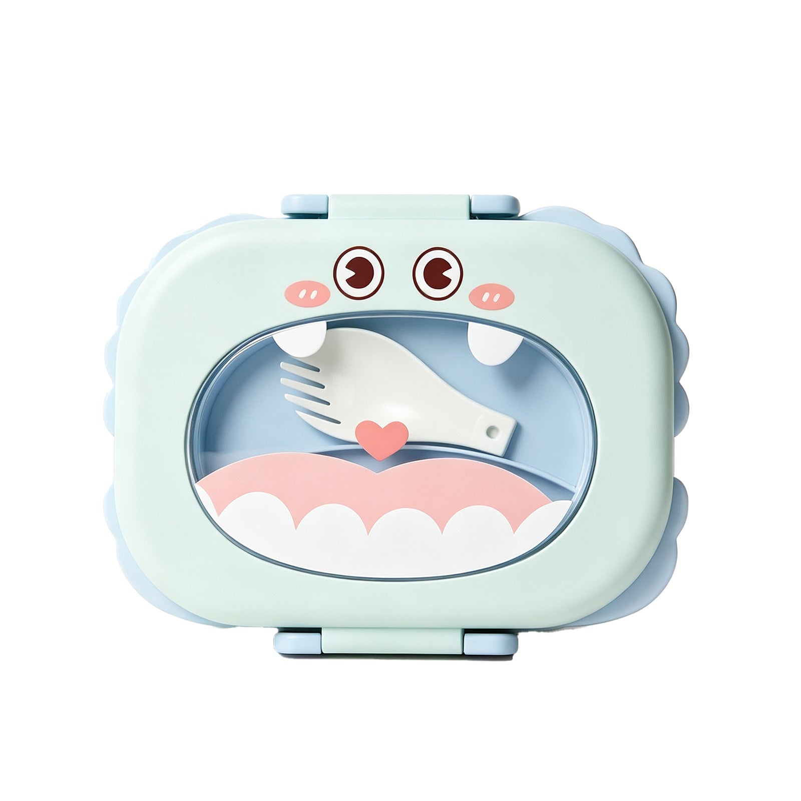 Kawaii Monster Bento Box – Cute Stainless Steel Lunch Container with Clear Window Lid, Leak-Proof Compartments & Spoon for Kids & Adults (Pink/Blue/Mint)
