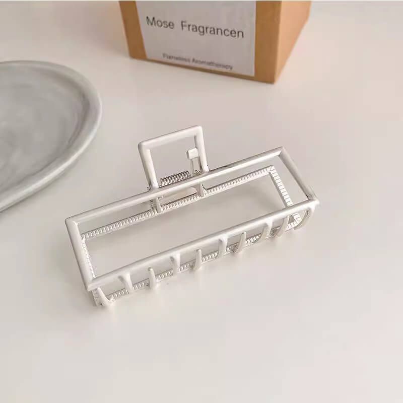 Silver Rectangular Metal Hair Claw Clip Big Size