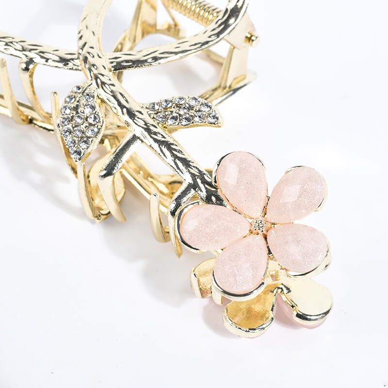 Glass Flower and Cubic Zirconia Hair Clip-Gold