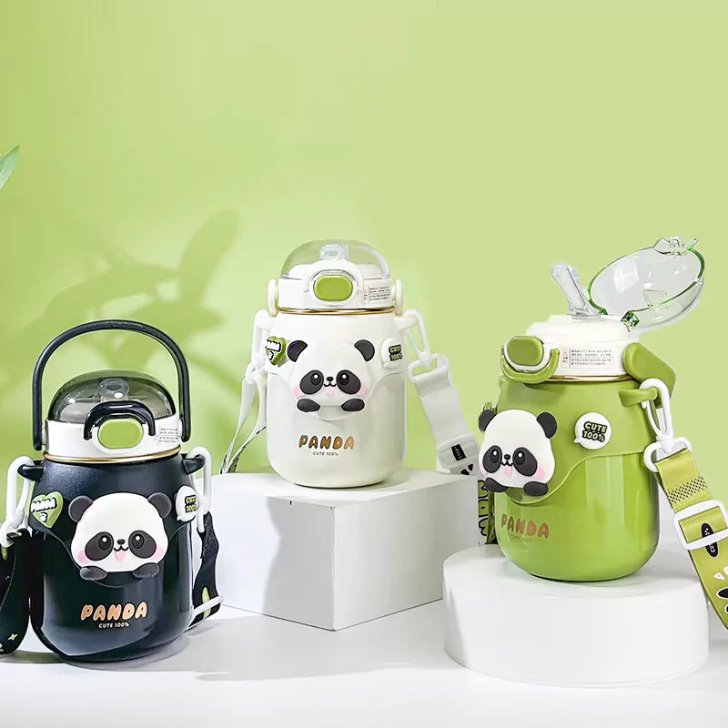 Cute Panda Stainless Steel Water Bottle with Straw 23.7oz