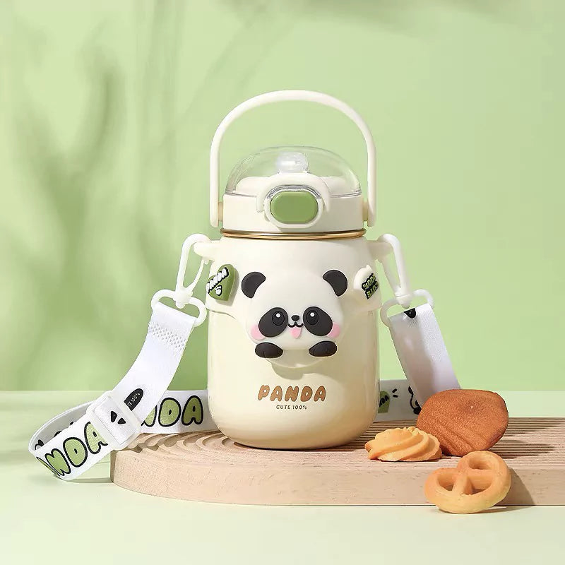 Cute Panda Stainless Steel Water Bottle with Straw 23.7oz