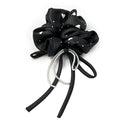 Black Satin Scrunchie with White Hearts & Pearl Chain - Elegant Hair Tie for Women
