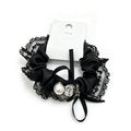 Black Lace Scrunchie with Pearl & Rhinestone Heart Charm - Edgy Hair Tie for Women