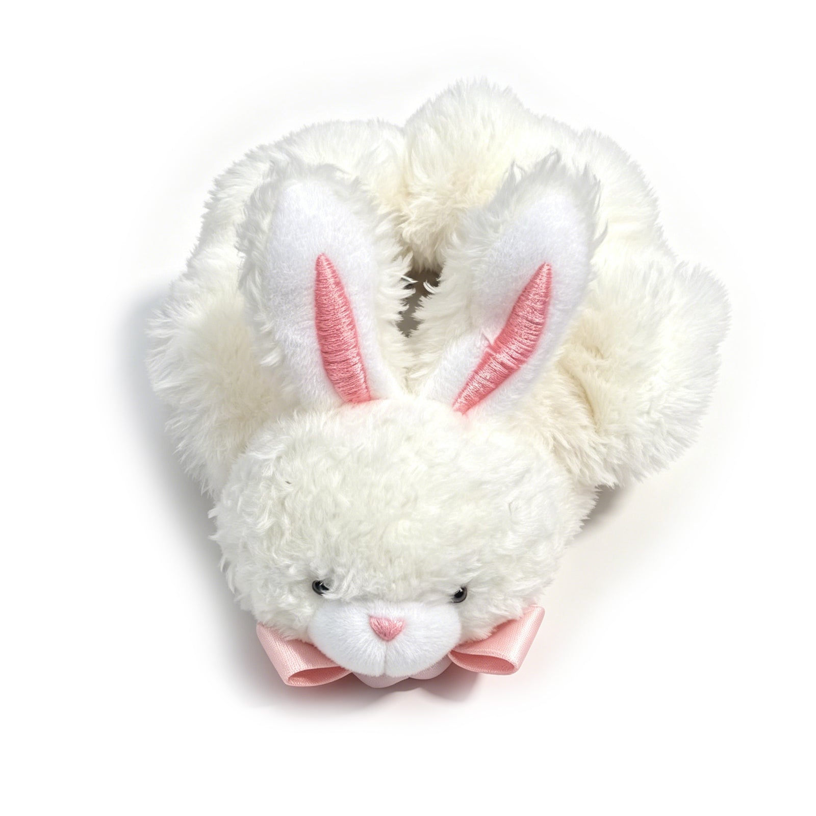 White Fluffy Bunny Scrunchie with Pink Bow - Cute Plush Hair Tie for Women & Girls
