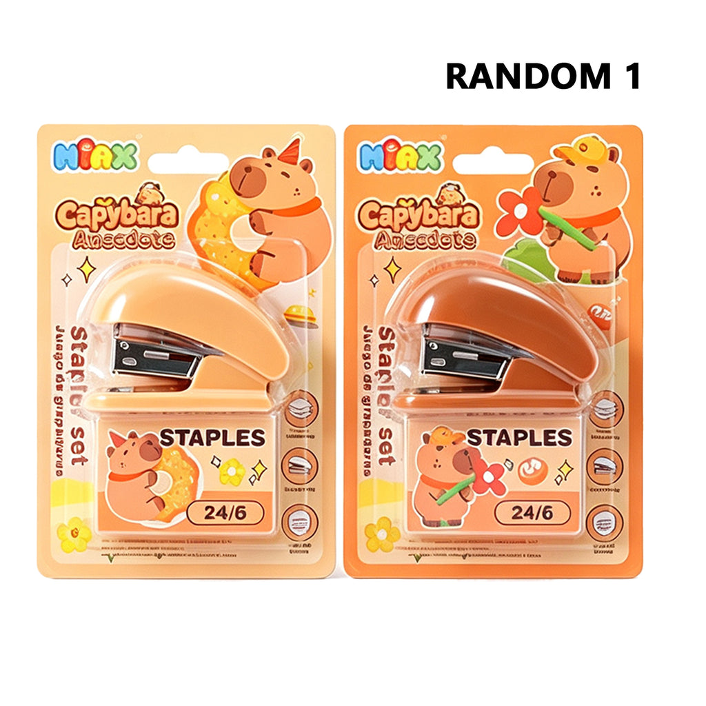 Capybara Anecdote Mini Stapler Set – Cute Kawaii Desktop Organizer with 24/6 Staples, Ergonomic Mushroom Design for School, Office & Gift (Random Color)