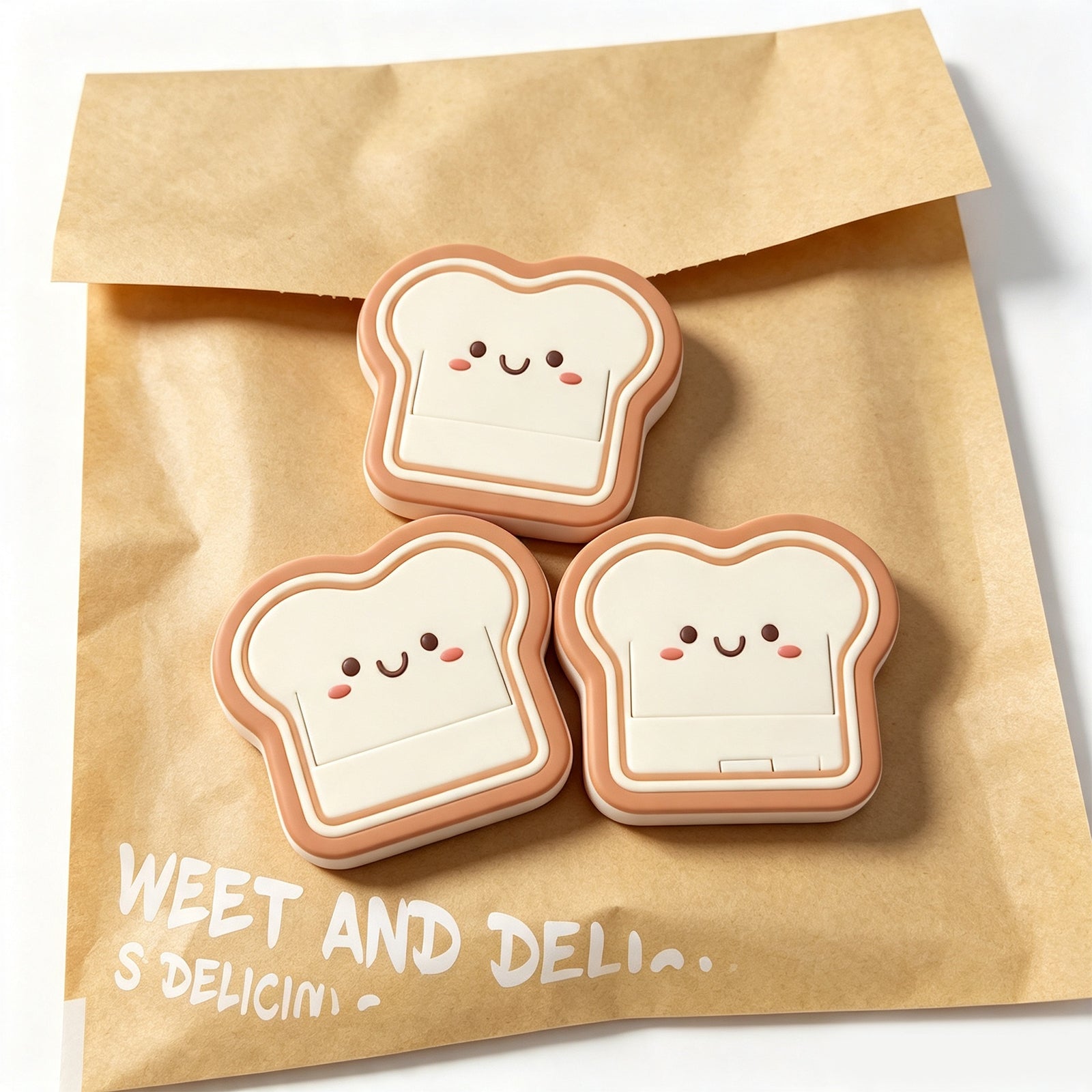 Kawaii Toast-Shaped Portable Makeup Puff Set – Ultra-Soft Mini Powder Sponge with Cute Protective Case for On-the-Go Touch-Ups (3-Pack)
