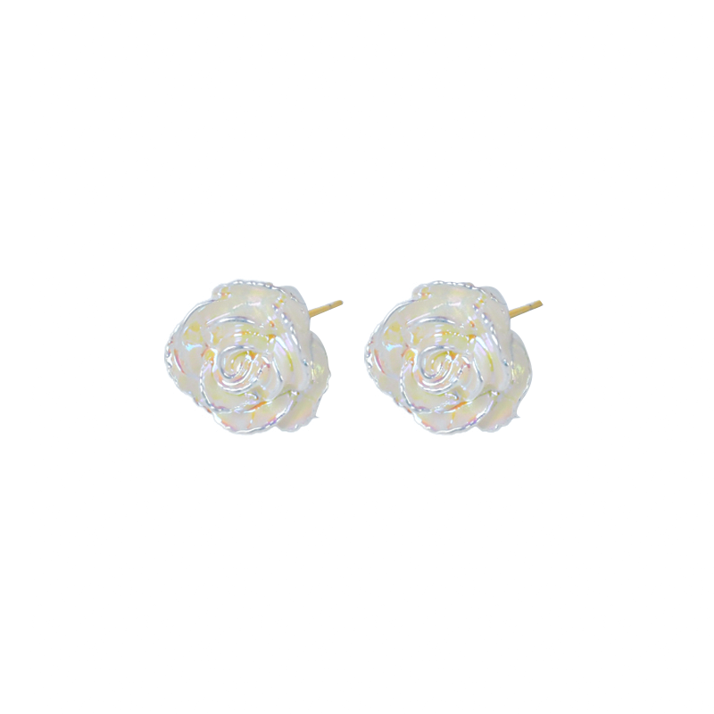 Iridescent Rose Stud Earrings – Elegant 3D Flower Design with Silver Edge | Lightweight & Hypoallergenic for Daily Wear & Gifting