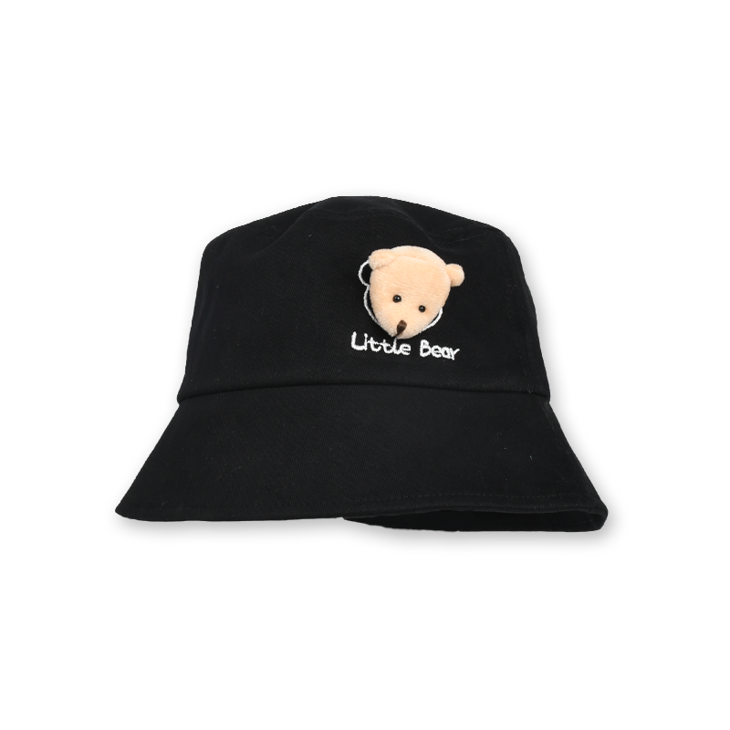 Cute 3D Little Bear Embroidered Bucket Hat – UV Protection Sun Cap for Kids & Teens, Soft Cotton Blend, Adjustable Fit