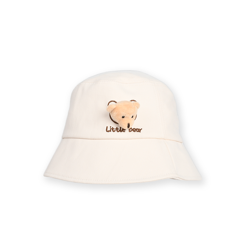 Cute 3D Little Bear Embroidered Bucket Hat – UV Protection Sun Cap for Kids & Teens, Soft Cotton Blend, Adjustable Fit