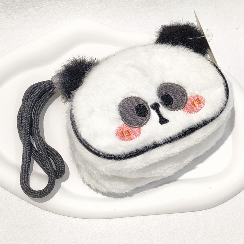 Cute Blush Animal Plush Coin Purse with Wrist Strap | Panda Pig Mini Pouch