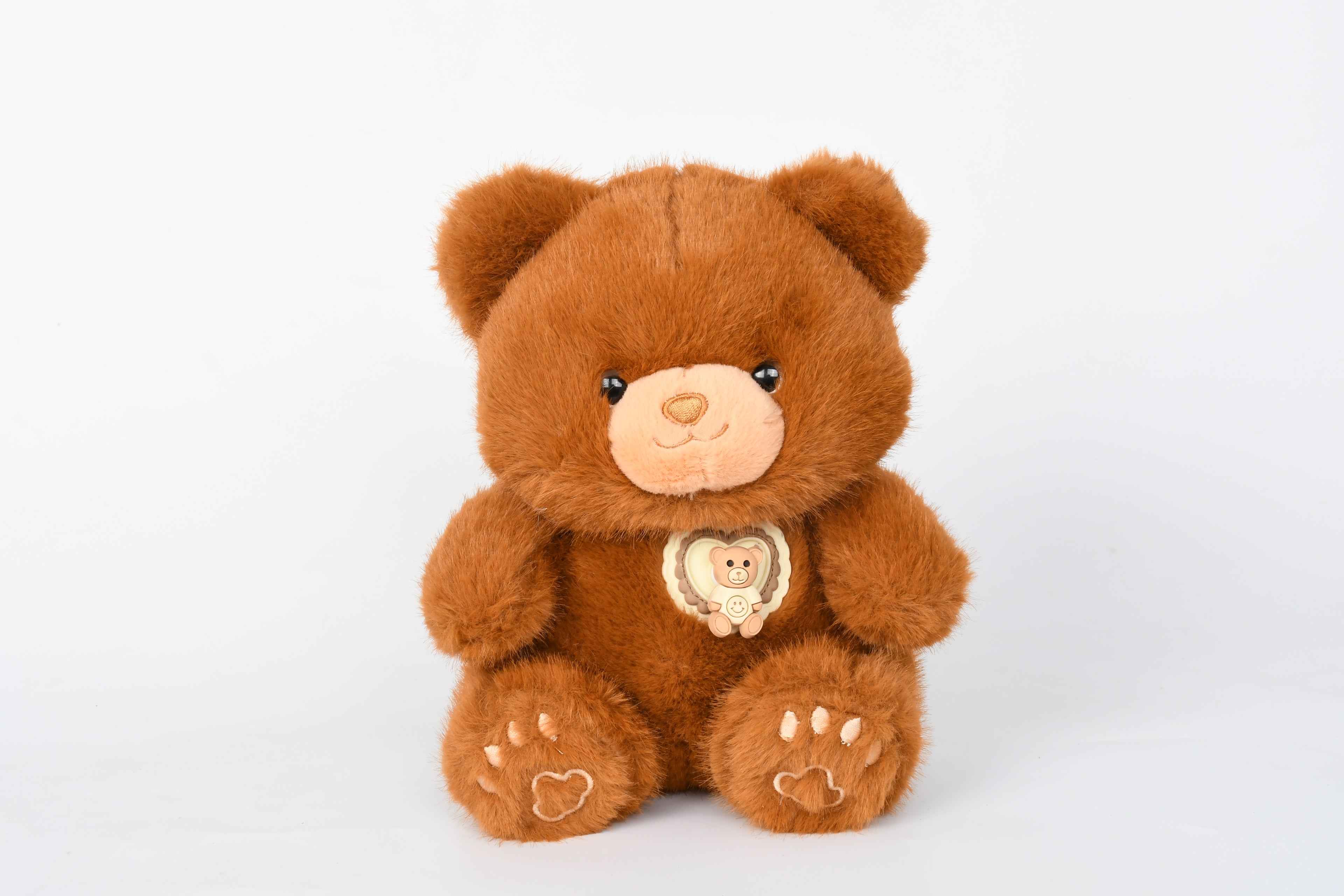 23cm Brown Spinning Bear Plush Toy with Rotatable Heart Badge - Cute Stuffed Animal Gift