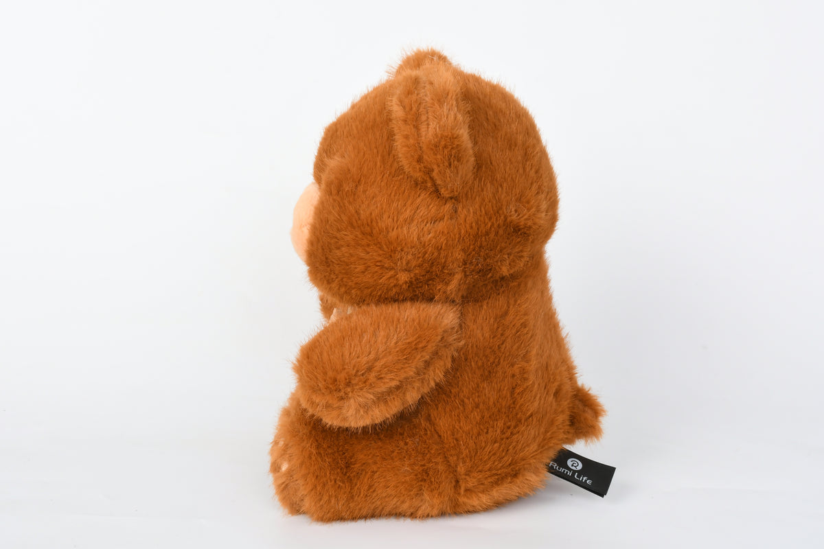 23cm Brown Spinning Bear Plush Toy with Rotatable Heart Badge - Cute Stuffed Animal Gift