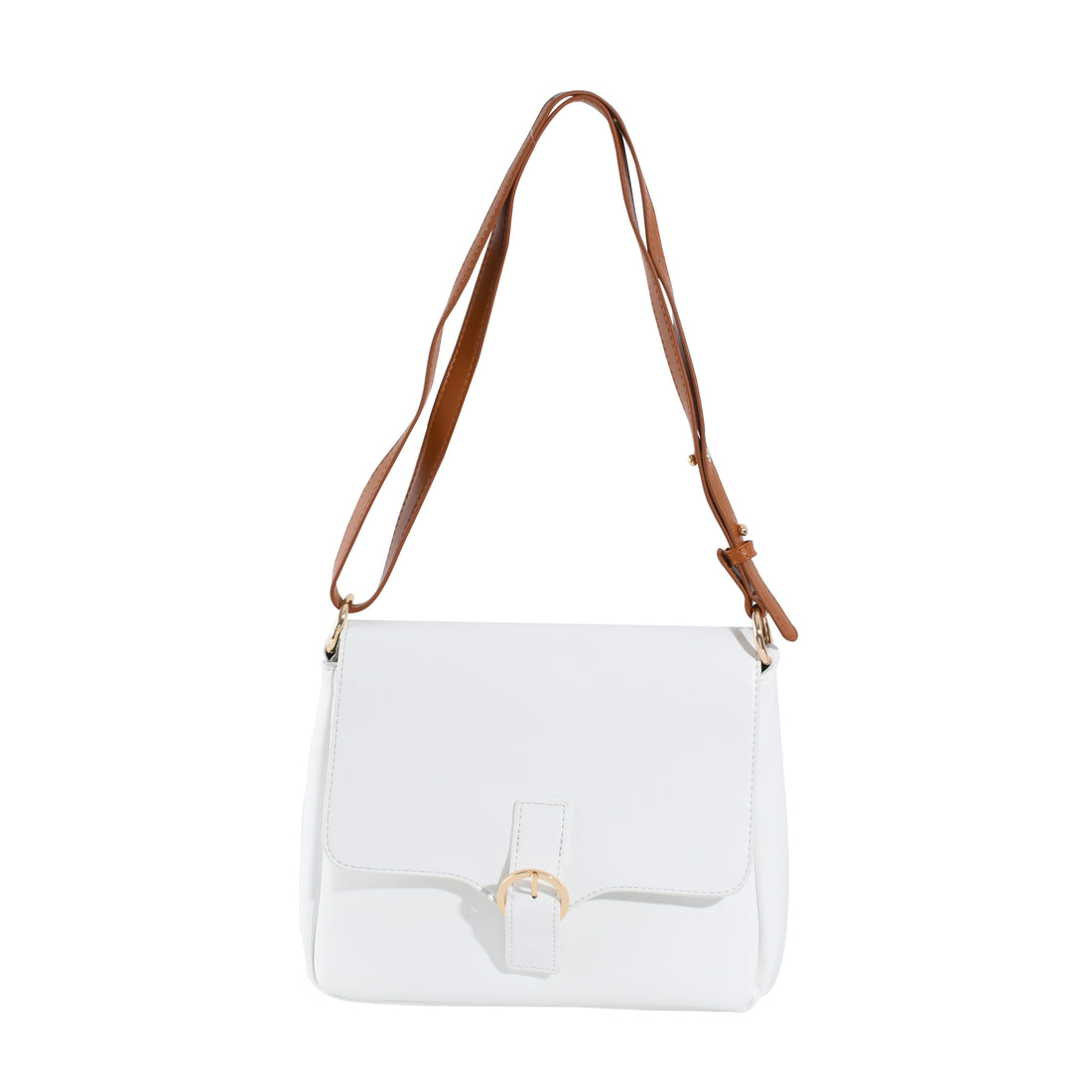 Minimalist White Crossbody Bag with Brown Strap – Adjustable Shoulder Bag for Women, Perfect for Daily Commute & Casual Outings