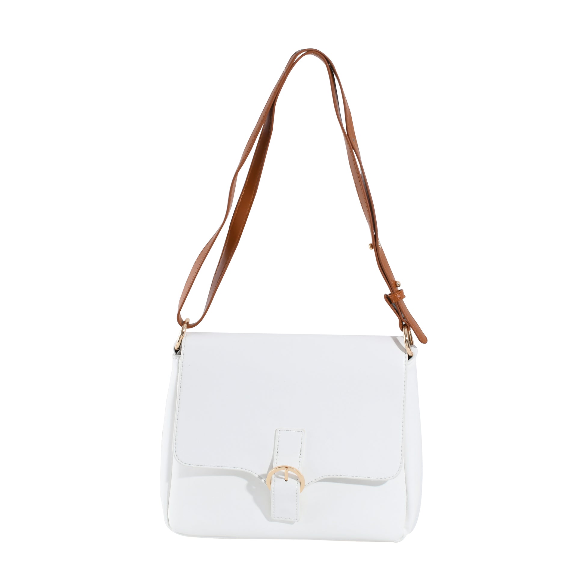 Minimalist White Crossbody Bag with Brown Strap – Adjustable Shoulder Bag for Women, Perfect for Daily Commute & Casual Outings, image 2