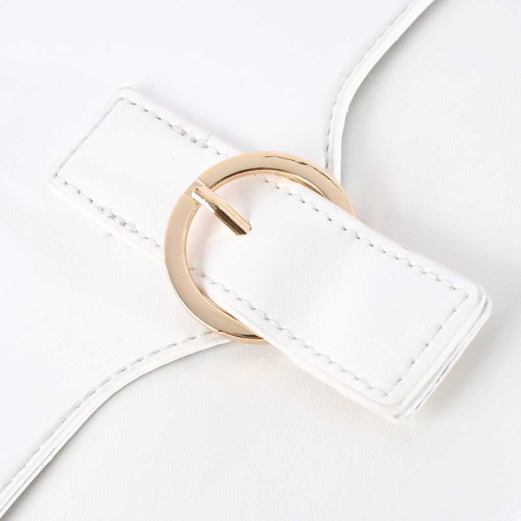 Minimalist White Crossbody Bag with Brown Strap – Adjustable Shoulder Bag for Women, Perfect for Daily Commute & Casual Outings